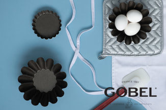 Gobel bakeware on a table with eggs